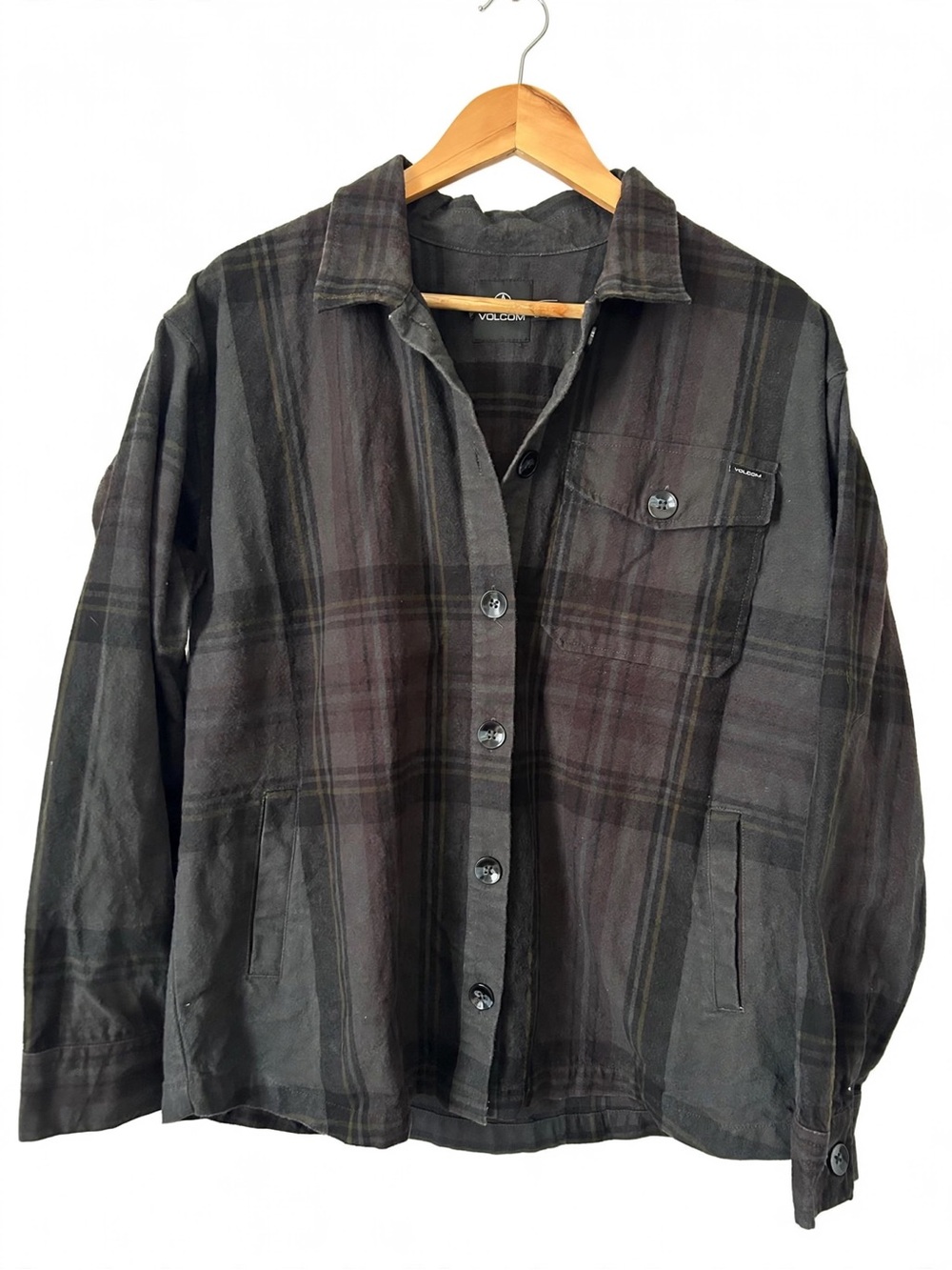Volcom Men’s Plaid Shirt Jacket Shacket Black Charcoal Size M